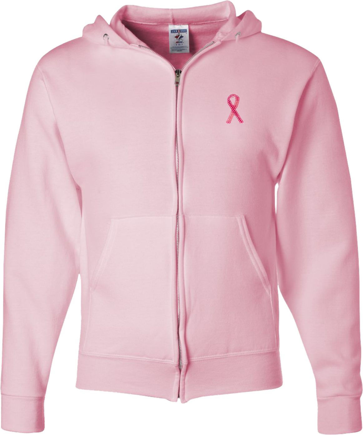 Breast Cancer Full Zip Hoodie Sequins Ribbon Pocket Print