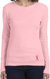 Ladies Breast Cancer Tee Sequins Ribbon Bottom Print Long Sleeve - Yoga Clothing for You